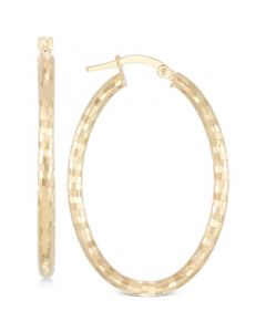 Oval Textured Hoop Earrings in 14k Gold