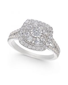 Diamond Multi-Layer Square Halo Engagement Ring (1 ct. t.w.) in 14k White Gold