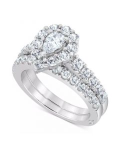 Certified Diamond Pear Halo Bridal Set (2 ct. t.w.) in 18K White, Yellow or Rose Gold