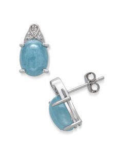 Milky Aquamarine and Diamond Accent Earrings in  Sterling Silver