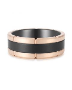 Men's Two-Tone Notched Band in Rose & Black Ion-Plated Tantalum