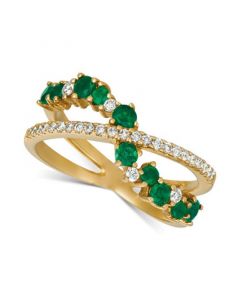 Emerald (5/8 ct. t.w.) & Diamond (1/4 ct. t.w.) Swirl Crossover Ring in 14k Gold