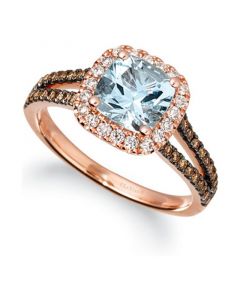 Sea Blue Aquamarine (1 ct. t.w.) & Diamond (3/8 ct. t.w.) Ring in 14k Rose Gold