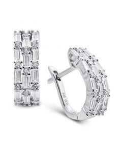 Cubic Zirconia Baguette Hoop Earrings in Sterling Silver