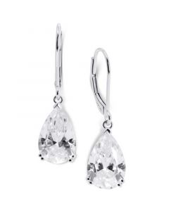 Cubic Zirconia Teardrop Leverback Drop Earrings in 14k White Gold