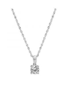 Cubic Zirconia Solitaire 18" Pendant Necklace in 14k White Gold