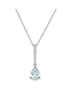 Aquamarine (7/8 ct. t.w.) & Diamond (1/20 ct. t.w.) 18" Pendant Necklace in 14k White Gold