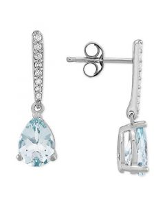 Aquamarine (1-1/5 ct. t.w.) & Diamond (1/10 ct. t.w.) Drop Earrings in 14k White Gold