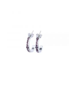 Crystal Birthstone Semi-Hoop Earrings in Sterling Silver