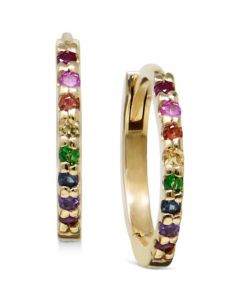 Multi-Sapphire Pavé Extra Small Hoop Earrings in 14k Gold, 0.47"