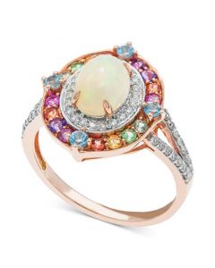 Multi-Gemstone (1-3/8 ct. t.w.) & Diamond (1/4 ct .t.w.) Halo Statement Ring in 14k Rose Gold