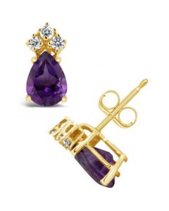 Amethyst  (1-1/3 ct.t.w) and Diamond (1/8 ct.t.w) Stud Earrings 14K Yellow Gold