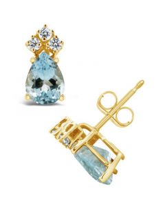 Aquamarine (1-1/5 ct.t.w) and Diamond (1/8 ct.t.w) Stud Earrings in 14K Yellow Gold