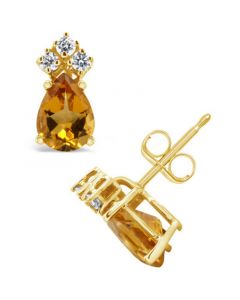 Citrine and Diamond Stud Earrings (1-1/3 ct.t.w and 1/8 ct.t.w) 14K Yellow Gold