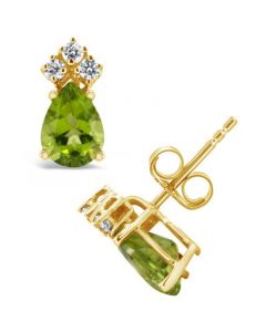 Peridot (1-5/8 ct.t.w) and Diamond (1/8 ct.t.w) Stud Earrings 14K Yellow Gold