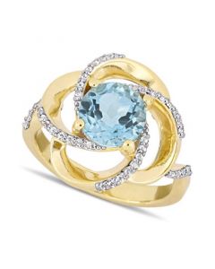 Blue Topaz (2-1/3 ct. t.w.) & White Topaz (1/4 ct. t.w.) Swirl Statement Ring in 18k Gold-Plated Sterling Silver