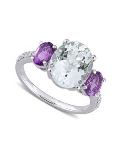 Aquamarine (3 ct. t.w.), Amethyst (4/5 ct. t.w.) & Diamond (1/10 ct. t.w.) Ring in Sterling Silver