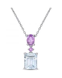 Aquamarine (3 ct. t.w.) & Amethyst (3/4 ct. t.w.) 18" Pendant Necklace in Sterling Silver