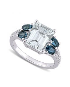 Aquamarine (3 ct. t.w.), Blue Topaz (1 ct. t.w.) & Diamond (1/10 ct. t.w.) Ring in Sterling Silver