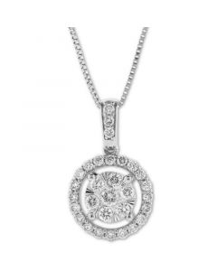 Diamond Cluster 18" Pendant Necklace (1/2 ct. t.w.) in 14k White Gold