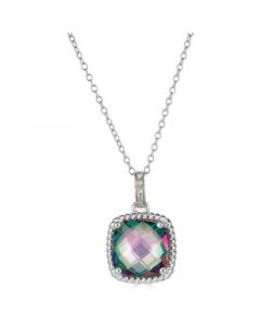 Mystic Topaz (3-1/2 ct. t.w.) & Diamond Accent Cushion 18" Pendant Necklace in Sterling Silver