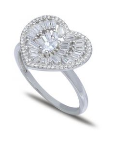 Cubic Zirconia Baguette Heart Statement Ring in Sterling Silver, Created for Macy's