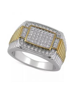 Men's Diamond Two-Tone Cluster Ring (1/2 ct. t.w.) in Sterling Silver Or 18k Gold Over Silver