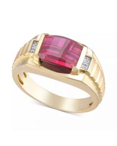 Men's Lab-Created Sapphire & Diamond Accent Ring in 18k Gold-Plated Sterling Silver (Also in Lab-Created Ruby)