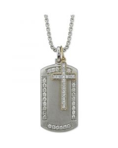 Men's Diamond Cross & Dog Tag 22" Pendant Necklace (1 ct. t.w.) in Sterling Silver