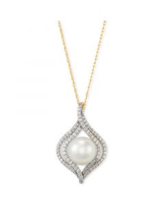 Cultured Freshwater Pearl (8mm) & Diamond (1/4 ct. t.w.) 18" Pendant Necklace in 14k Yellow, White or Rose Gold