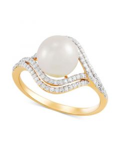 Cultured Freshwater Pearl (8mm) & Diamond (1/4 ct. t.w.) Ring in 14k Gold