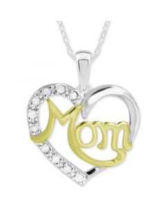 Diamond Mom Heart Pendant Necklace (1/10 ct. t.w.) in Sterling Silver & 18K Gold-Plate