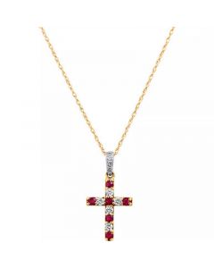 Sapphire (1/5 ct. t.w.) & Diamond (1/6 ct. t.w.) Cross 18" Pendant Necklace in 14k Gold (Also Available in Ruby & Emerald)