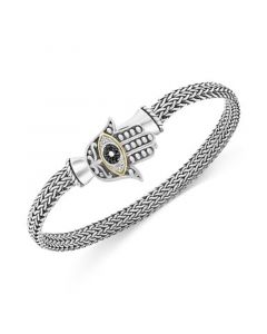 EFFY® Black Diamond Hamsa Hand Mesh Bracelet (1/20 ct. t.w.) in Sterling Silver & 18k Gold-Plate