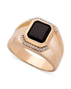 Men's Onyx & Diamond (1/20 ct. t.w.) Ring in 14k Gold-Plated Sterling Silver