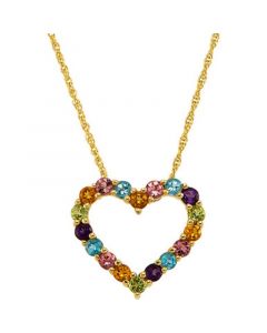 Multi-Gemstone Heart 18" Pendant Necklace (1-1/5 ct. t.w.) in 14k Gold-Plated Sterling Silver