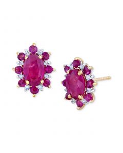 Ruby (1-5/8 ct. t.w.) & Diamond (1/10 ct. t.w.) Oval Halo Stud Earrings in 14k Gold