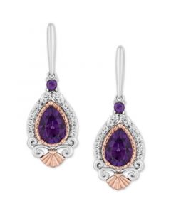 Enchanted Disney Amethyst (2 ct. t.w.) & Diamond (1/7 ct. t.w.) Ariel Drop Earrings in Sterling Silver & 14k Rose Gold