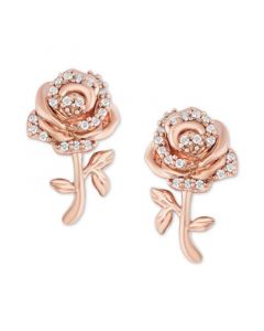 Enchanted Disney Diamond Rose Belle Stud Earrings (1/10 ct. t.w.) in 14k Rose Gold