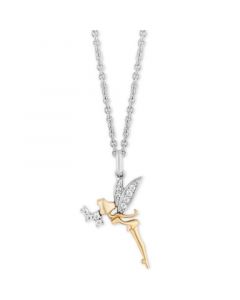 Enchanted Disney Diamond Tinkerbell Pendant Necklace (1/10 ct. t.w.) in Sterling Silver and 14k Gold, 16" + 2" Extender