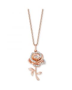 Enchanted Disney Diamond Rose Belle Pendant Necklace (1/10 ct. t.w.) in 14k Rose Gold, 16" + 2" extender