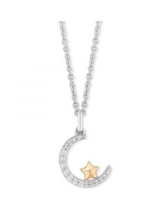 Enchanted Disney Diamond Crescent Moon & Star Jasmine Pendant Necklace (1/10 ct. t.w.) in Sterling Silver & 14k Gold, 16" + 2" extender