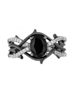 Enchanted Disney Villains Onyx & Diamond (1/5 ct. t.w.) Maleficent Ring in Sterling Silver