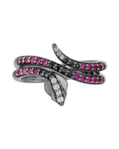 Enchanted Disney Rhodolite Garnet (3/4 ct. t.w.) & Diamond (1/6 ct. t.w.) Jafar Villains Snake Ring in Black Rhodium-Plated Sterling Silver