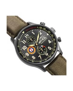 Men's Hawker Hurricane Chronograph Army Green Genuine Leather Strap Watch 42mm