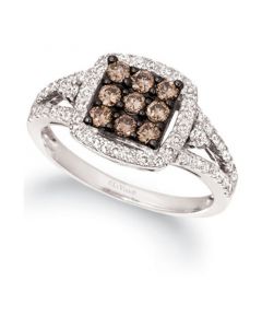 Chocolate Diamond & Nude Diamond Square Cluster Statement Ring (3/4 ct. t.w.) in 14k White Gold