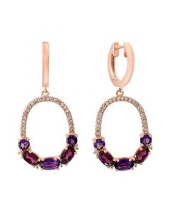 Rhodolite (1-1/5 ct. t.w.), Amethyst (7/8 ct. t.w.) & Diamond (1/4 ct t.w.) Drop Hoop Earrings in 14k Rose Gold