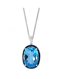 Swiss Blue Topaz (13-7/8 ct. t.w.) & Sapphire (1/2 ct. t.w.) 18" Pendant Necklace in 14k White Gold