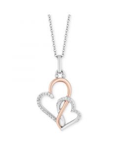 Double Heart Love pendant (1/10 ct. t.w.) in Sterling Silver & 14k Rose Gold, 16" + 2" extender