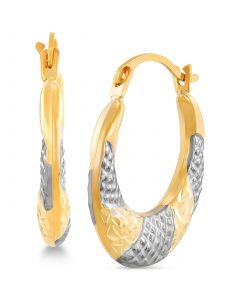 Two-Tone Textured Hoop Earrings in 14k Gold & White Rhodium-Plate